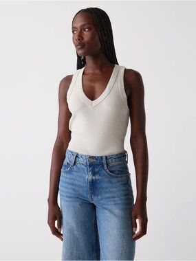 Michael Stars Maya V-Neck Tank (One Size) Cream NWT